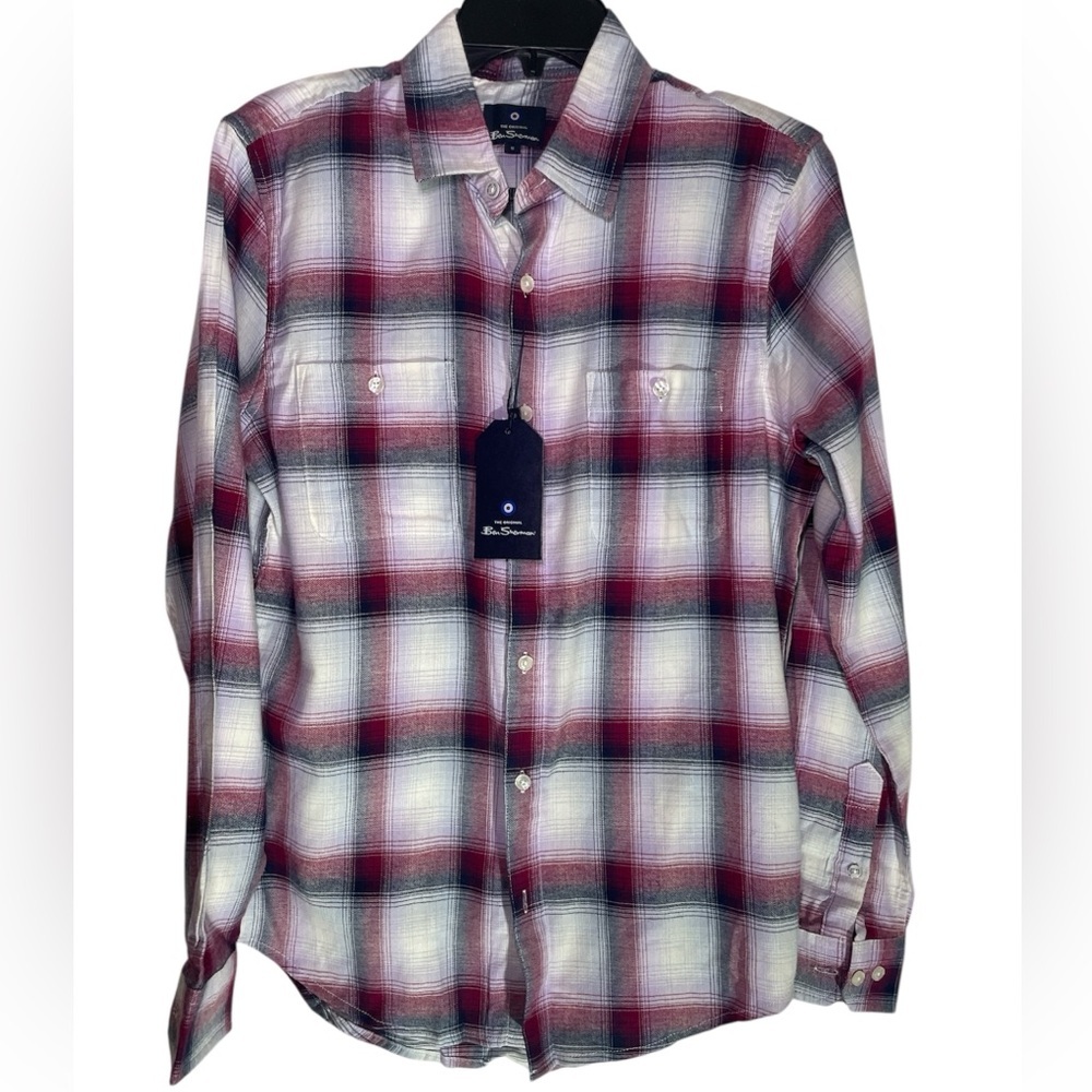 Ben Sherman Red and Navy Twill Plaid Shirt sz S